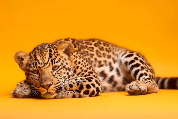 Leopard on a yellow background neural network ai generated