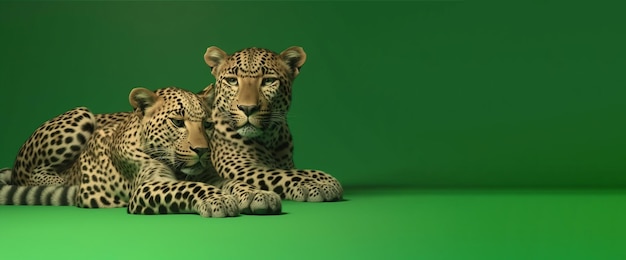 Leoparden liggen op een rust in de dag van Afrika op een groene achtergrond AI gegenereerd