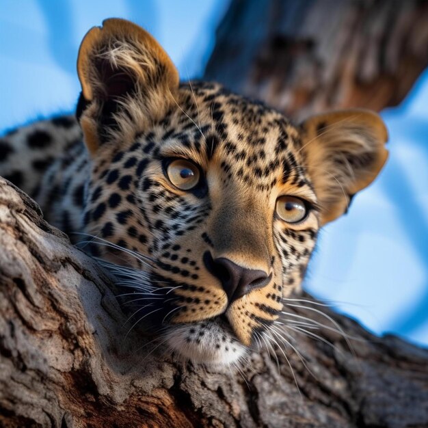 Leopards Spotted Coat Camouflaged in Tree