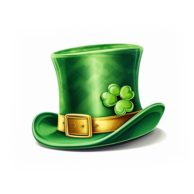 Leprechaun hat Vector St Patrick day icon Irish green leprechaun hat with clover leaf Happy Saint Patrick day Cartoon Ireland illustration isolated on white background Lucky magic vector