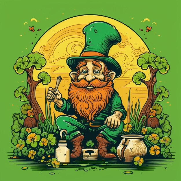 Foto leprechaun met vier bladeren klaver kleur illustratie