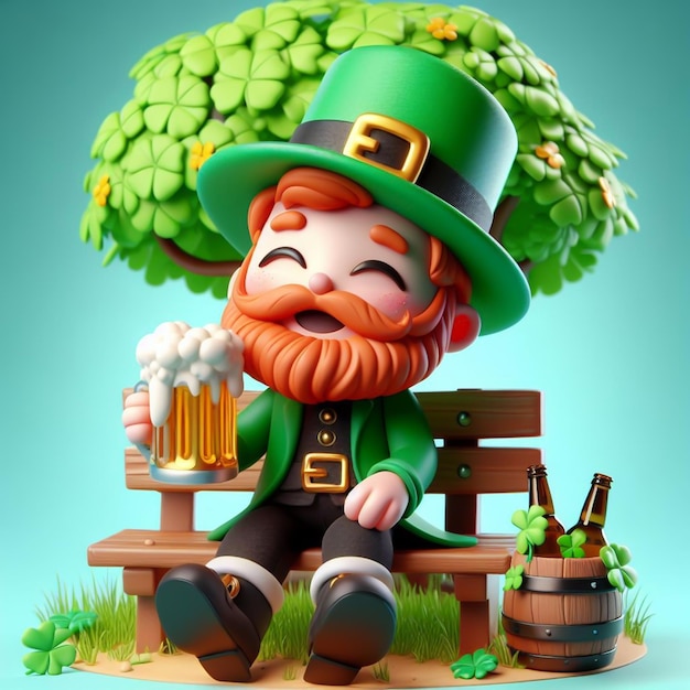 Leprechaun saint patrick day funny cartoon AI generated