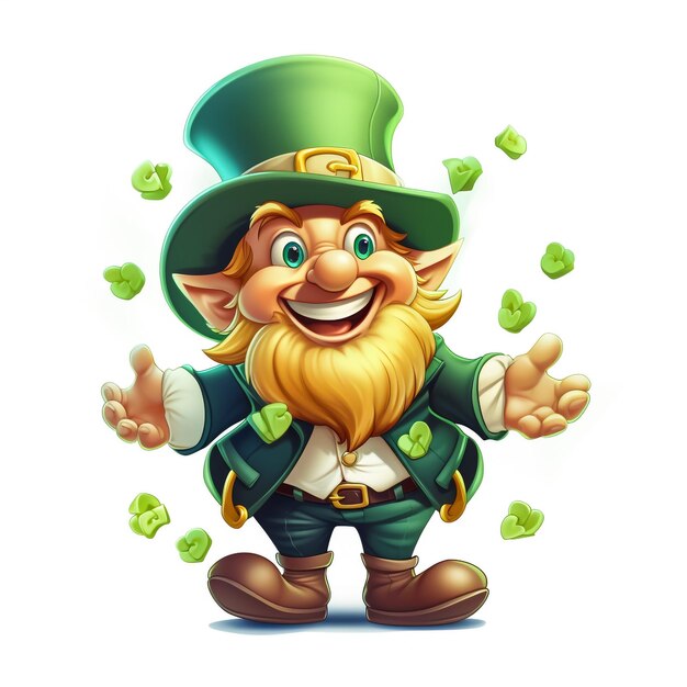 Foto un leprechaun personaggio dei cartoni animati irlandesi del giorno di san patrizio che sbircia attorno a un cartello o a uno striscione e indica