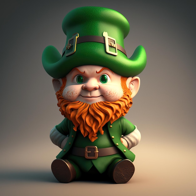 Leprechaun with ginger beard and green hat created using generative ai technology