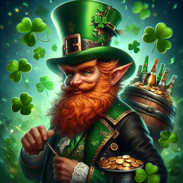 Photo leprechaun with a leaf