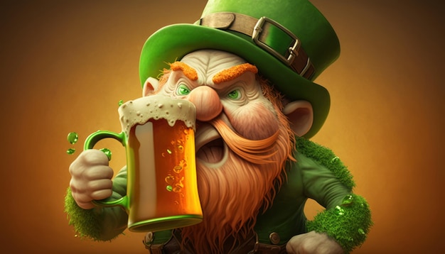 A leprechaun with a mug of beer