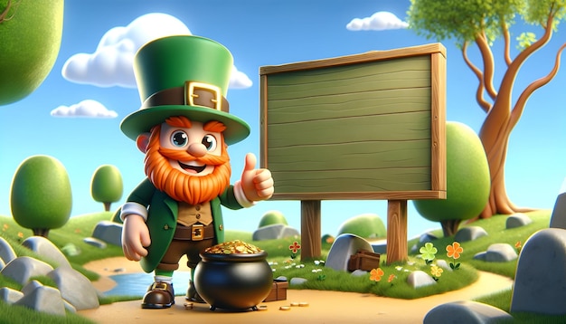 Leprechaun with pot and coins for st patricks day