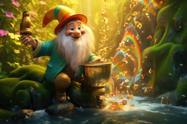 Leprechaun with Pot of Gold and Lantern