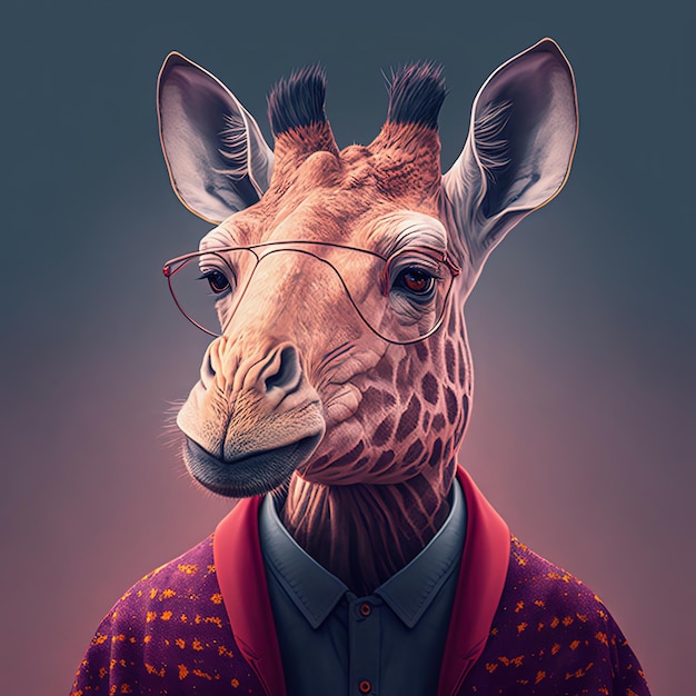 Leraar giraffe met bril Popart portret AI