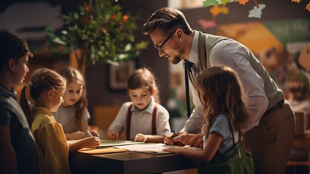 Leraar met schoolkinderen in de klas