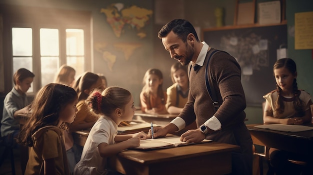 Leraar met schoolkinderen in de klas