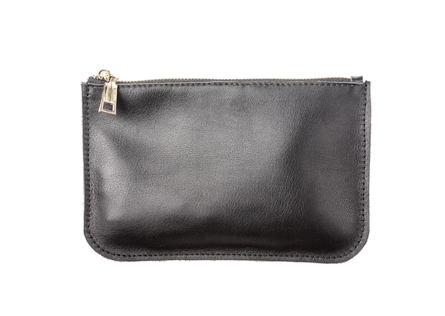 Leren dames clutch in de kleur zwart. Isoleren op witte achtergrond