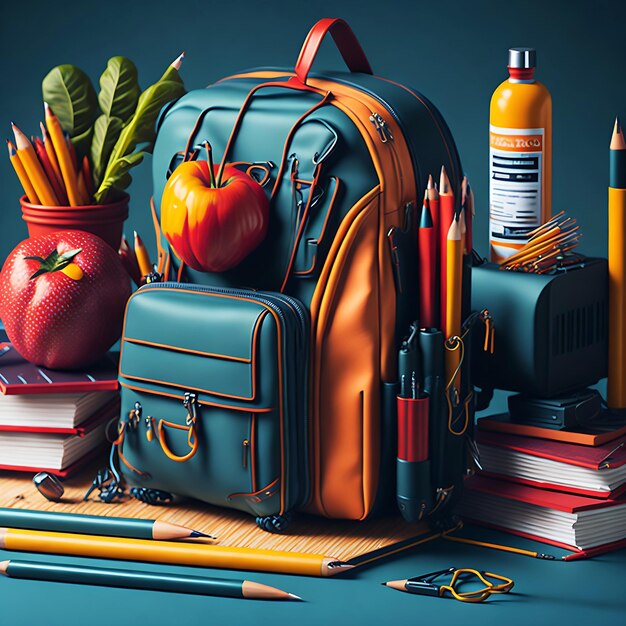 Foto leren met backtoschool plat ontwerp achtergrond en studie-items elementen