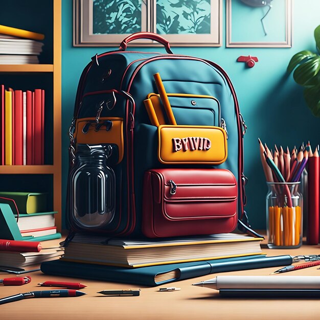 Foto leren met backtoschool plat ontwerp achtergrond en studie-items elementen