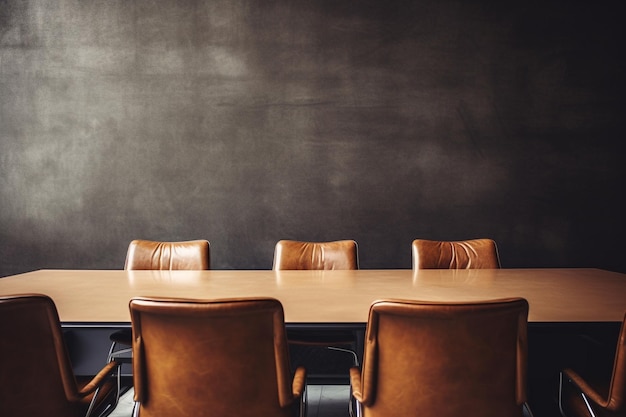 Foto leren stoelen met houten vergadertafel en zolderwand