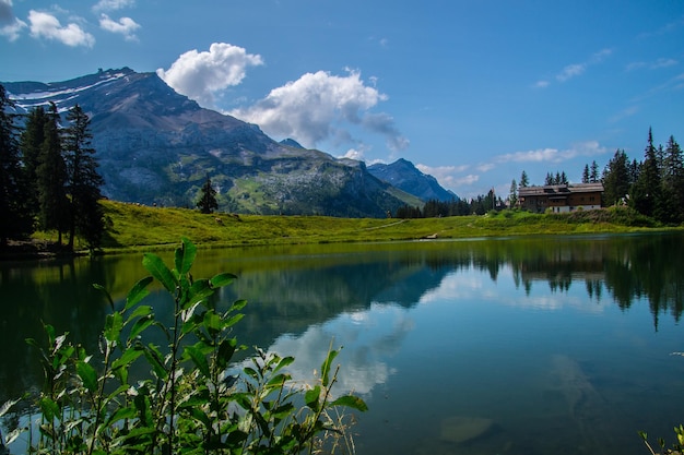 les diablerets in lake of retaud in valais in swiss