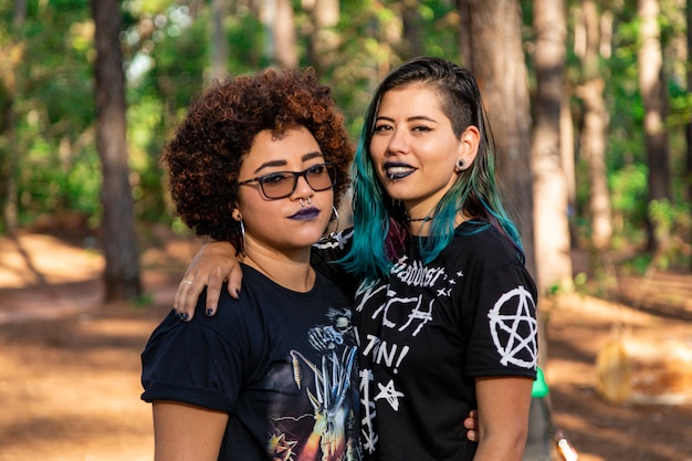 Lesbian couple on a beautiful day in the park