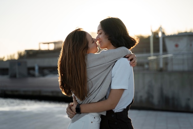 Lesbian couple being affectionate with each other