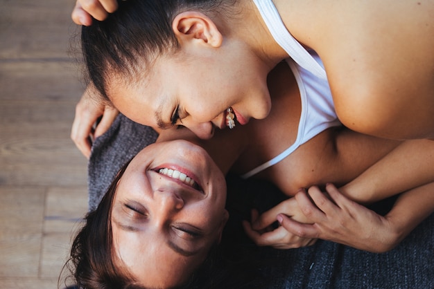 Lesbian couple at home