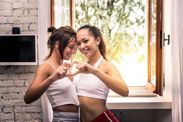 Lesbian couple at home