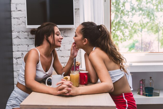 Lesbian couple at home