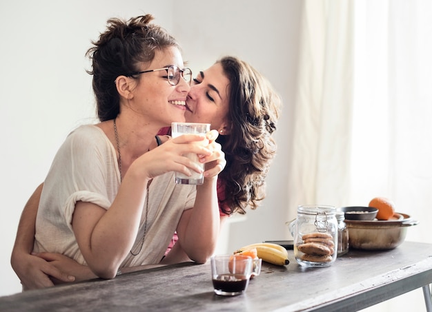 Lesbian Couple Together Indoors Concept