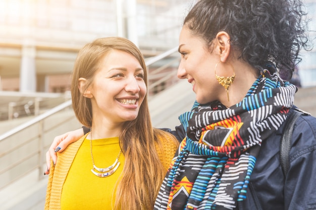 Lesbian couple walking in Berlin