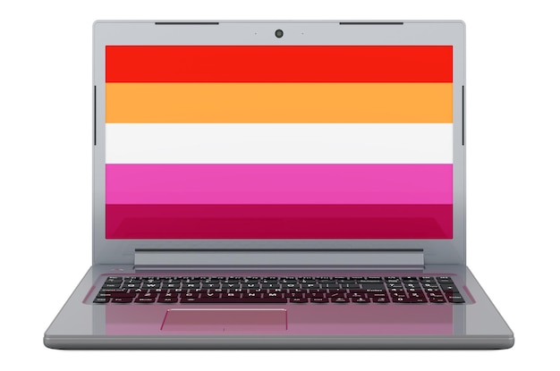Lesbian flag on laptop screen 3D illustration isolated on white background