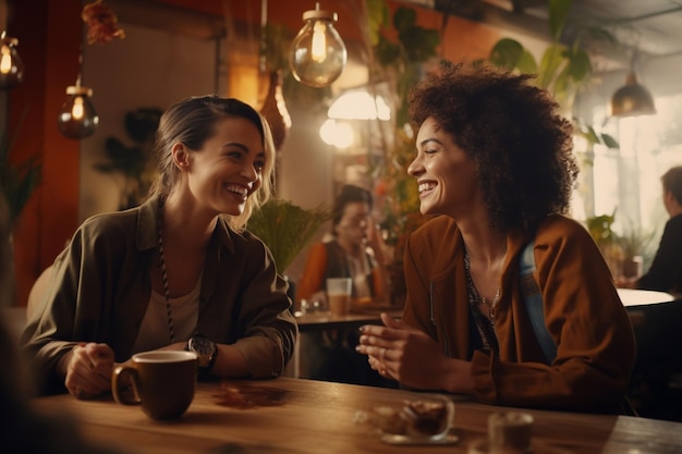 Lesbian friends having a cheerful conversation Generative ai