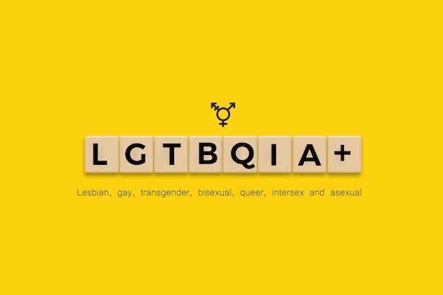 Lesbian, gay, transgender, bisexual, queer, intersex and asexual (LGTBQIA) Banner. Letter Tiles