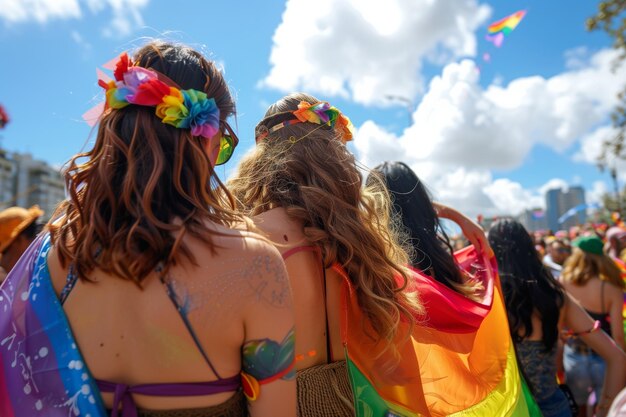 Foto gruppo di lesbiche alla manifestazione del pride day