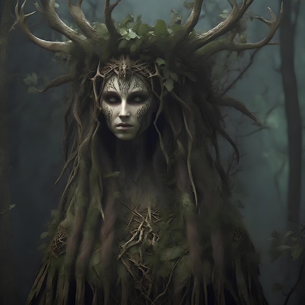 Photo leshy beautiful female character scary spirit of the forest slavic ancient folk style