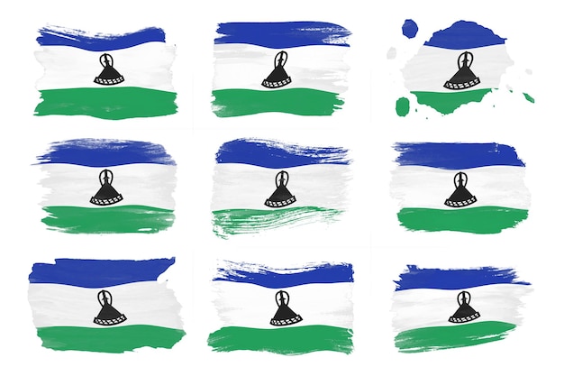 Lesotho vlag penseelstreek, nationale vlag op witte achtergrond