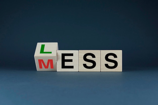 Less mess Cubes form words Less Mess