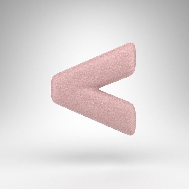 Less than symbol on white background. Pink leather 3D rendered sign with skin texture.