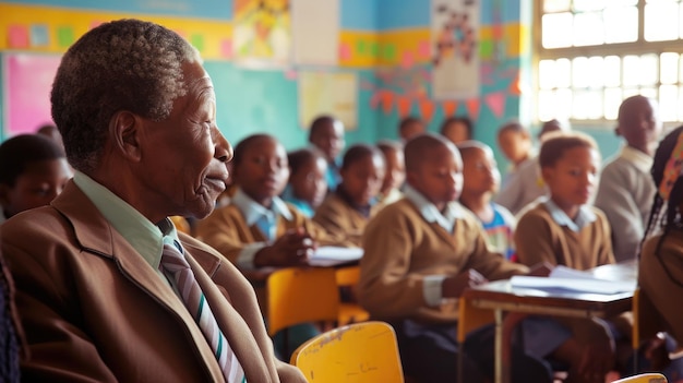 A lesson on Nelson Mandelas influence unfolds in a classroom marking International Nelson Mandela Day