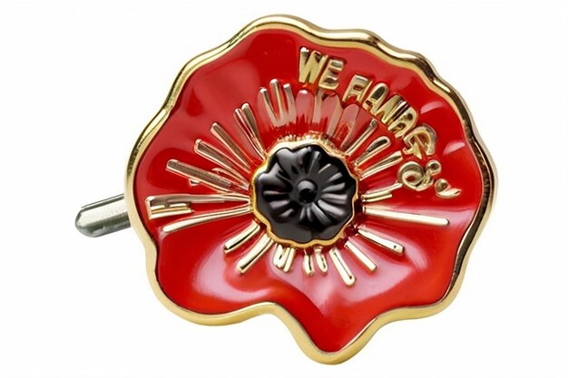 Foto lest we forget red flanders poppy lapel pin badge per l'11 novembre appello per la giornata della memoria sfondo bianco