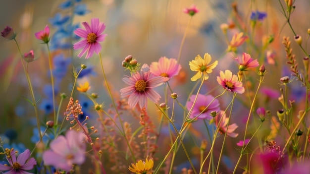 야생 꽃의 폭발적인 꽃이 색이 조화롭게 여서 기과 경이로움을 가득 채우게 하십시오.