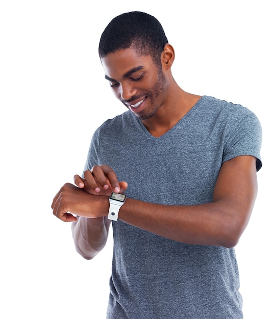 Let me check the time I mean my messages Cropped view of a young man wearing a smartwatch with a digital interface