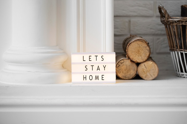 Let's stay home message on lightbox