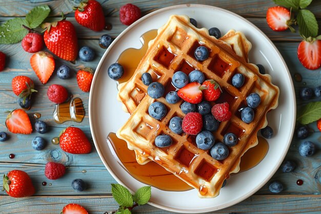 Let the sweet melody of berries syrup and waffles serenade your senses at dawn