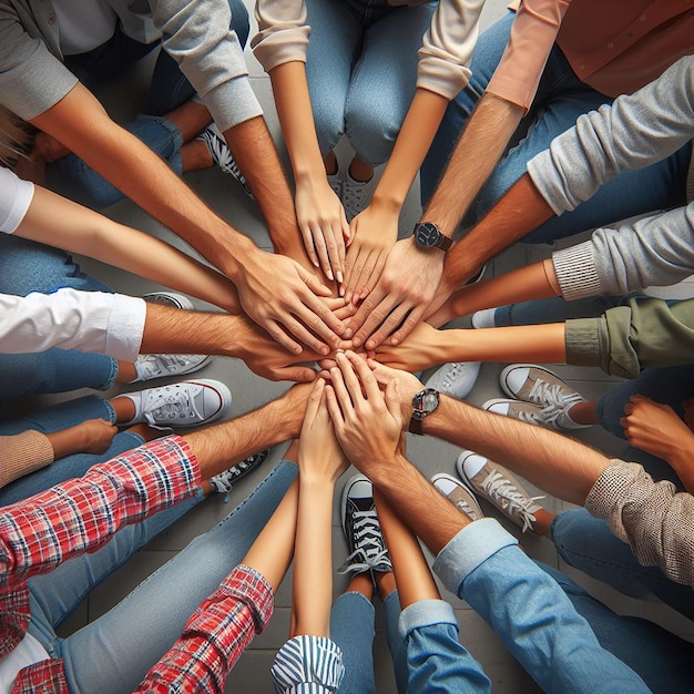 Foto unciamo le nostre mani, lavoro di squadra.