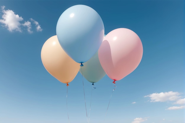 Let your creativity soar with this stock image featuring pastel balloons against a pristine blue sky AI Generated