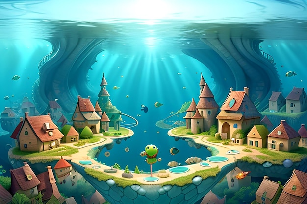 Let your imagination take flight as you explore an underwater village influenced by the works