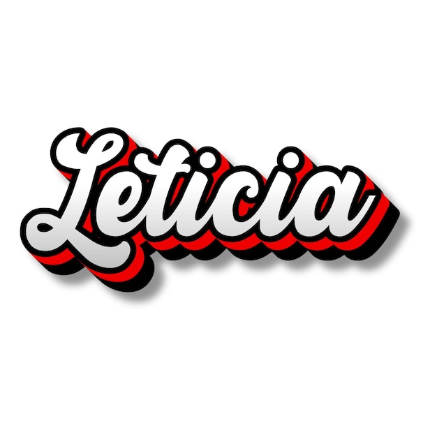 Leticia Text 3D Silver Red Black White Background Photo JPG