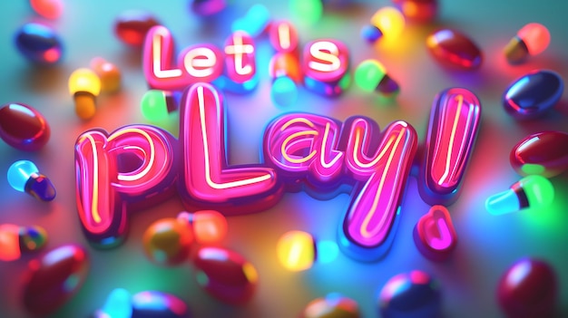 Lets Play Colorful Neon Lettering