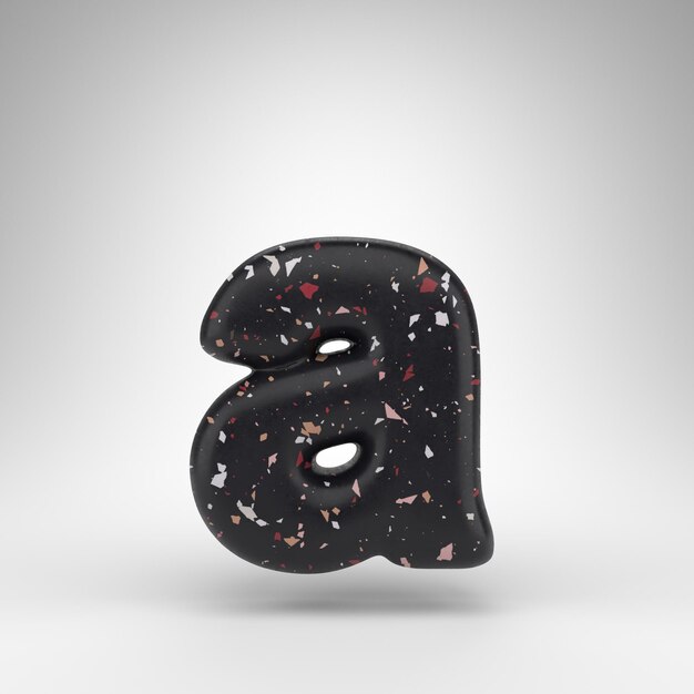 Letter A kleine letters op een witte achtergrond. 3D-gerenderde lettertype met zwarte terrazzo patroon textuur.