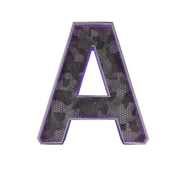 Letter a metallic futuristisch lettertype met blauwe neonlichten 3d render