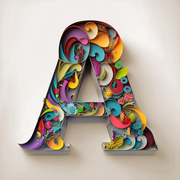 Letter A Papercut Floral Generative AI Illustratie van ABC Alfabet Typografie