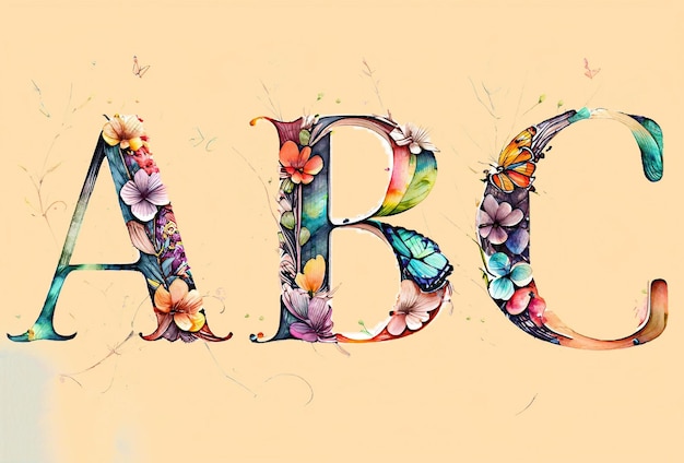 Photo a letter abc that is painted in the style of flowers